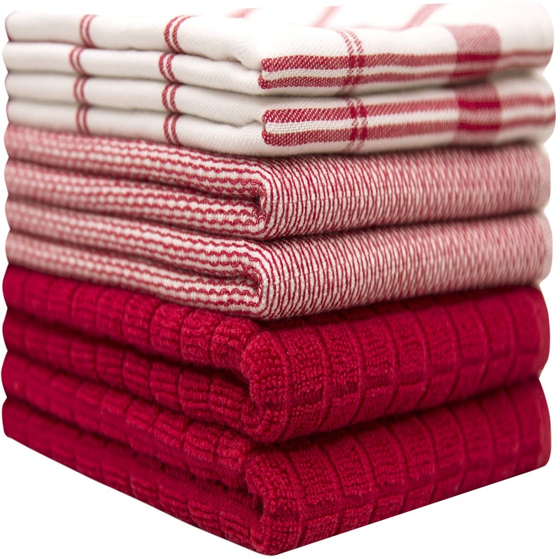 Bumble Towels Premium Kitchen Towels (20â€x 28â€, 6 Pack) | Large Cotton Dish Towels | Flat & Terry Highly Absorbent Kitchen Linen Set with Hanging Loop | Red Check - Image 2